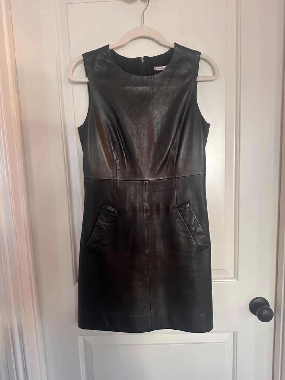 Diane Von Furstenberg Black Leather Sleeveless Mini Dress